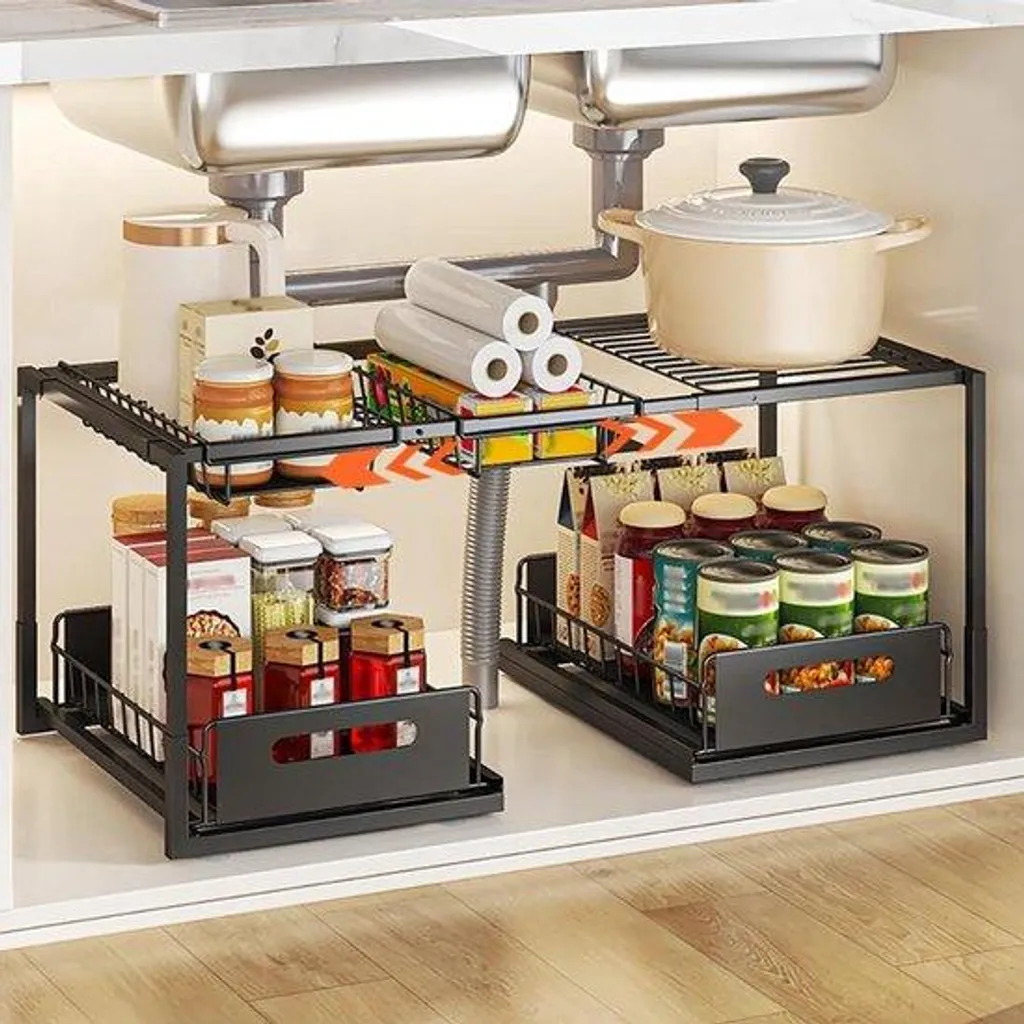 Rangement de cuisine coulissant réglable en acier noir pour vos placards