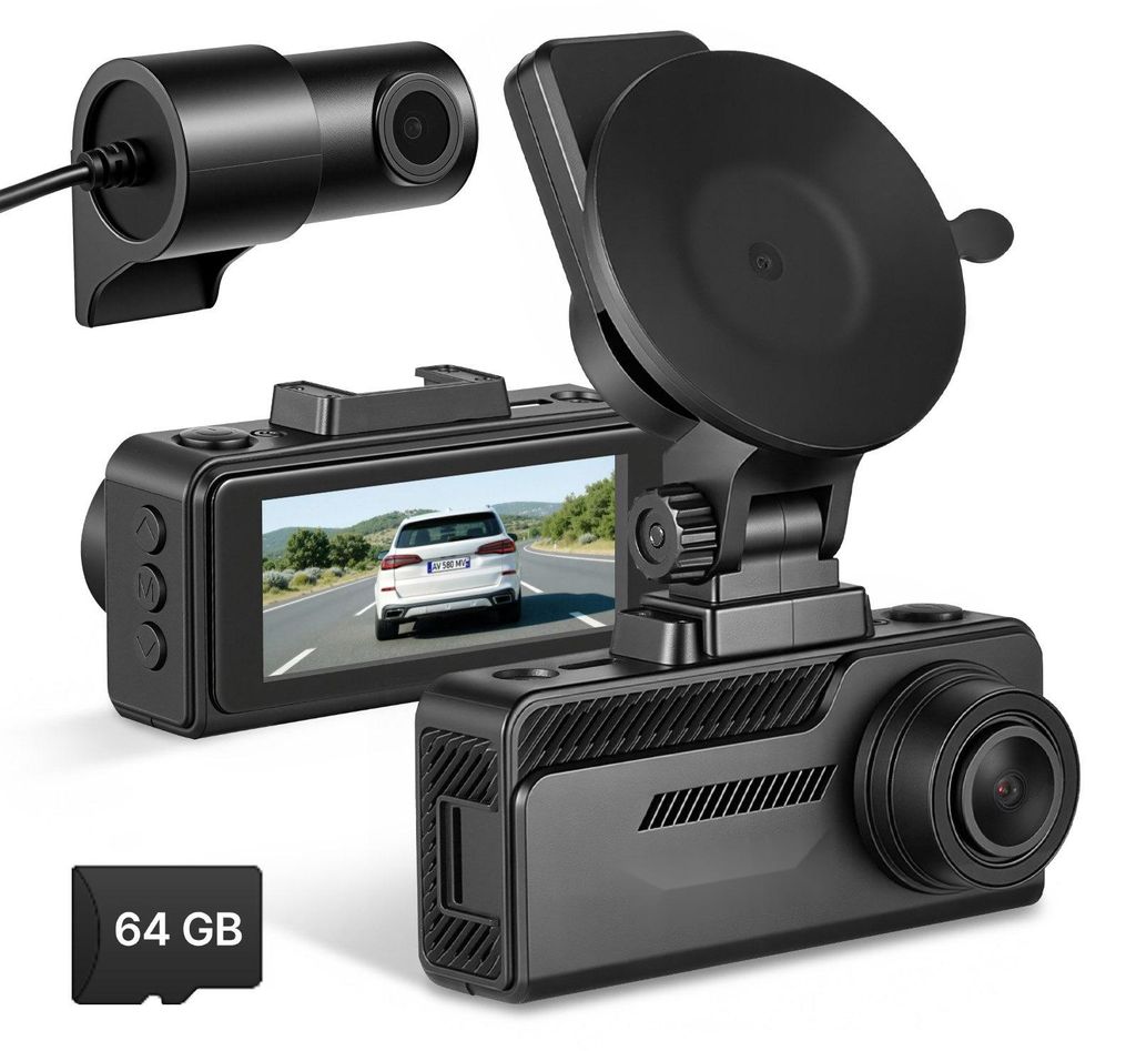 Dashcam Auto - Dual-Autokamera vorne & hinten - UHD 4K vorne/1080p hinten - Integriertes GPS - G-Sensor - Speicherkarte 64 GB - Weitwinkel 129°/12...