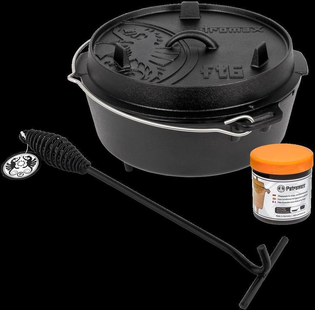 Petromax Dutch Oven FT6-6QT (ohne Beine) Set - Pfanne + Deckelheber +