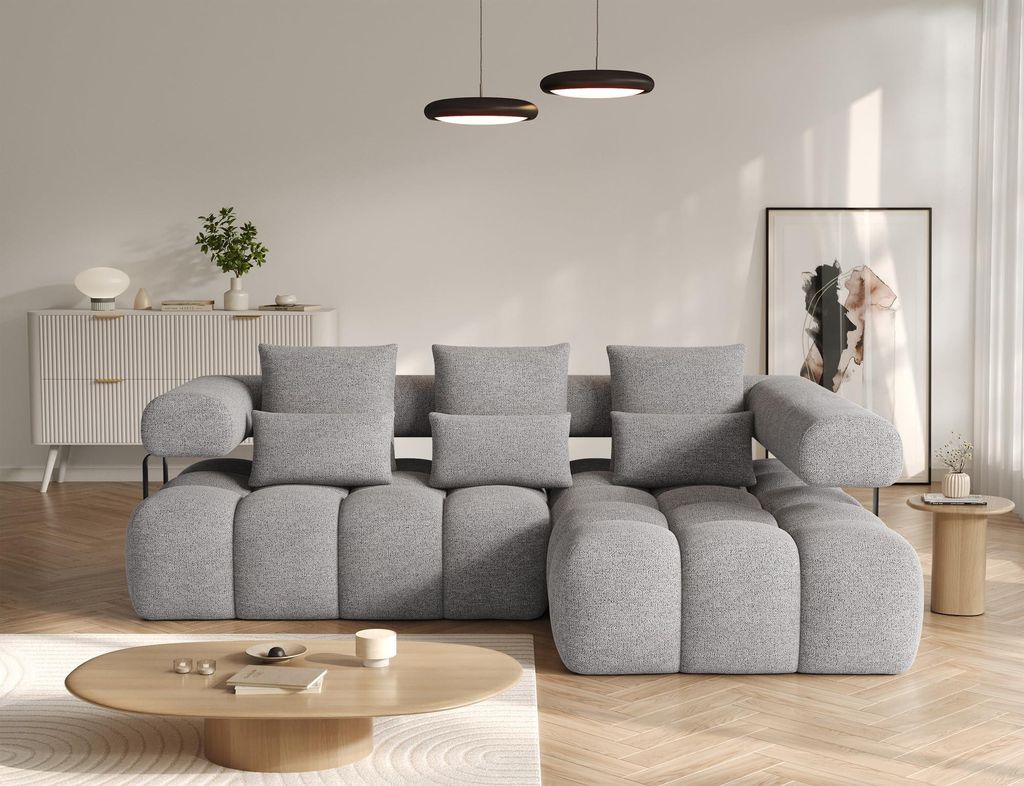 Krudox LEV Ecksofa L-Form 260x102x184 cm - Grau/Schwarz Schlafsofa mit Bettkasten - Sofa mit Schlaffunktion 110x187 cm - Rechts - Stoff: Coralline 03