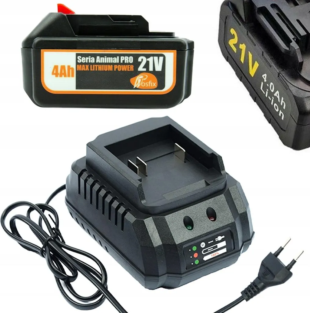 Rosfix Set Batteria 21V 4.0Ah + Caricabatterie Rapido 1.2A – Ricambio per Elettroutensili Makita 18V – 21V | Li-Ion | LED | Sistema di Protezione