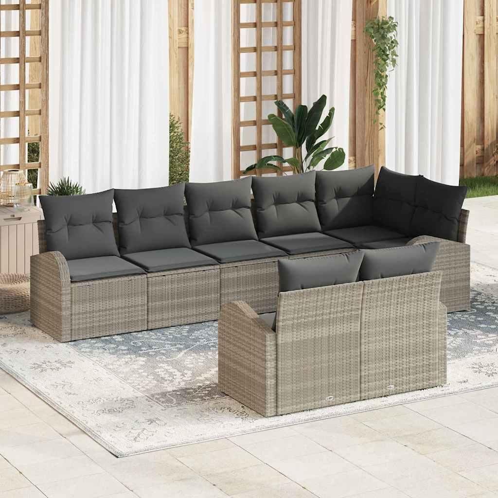 Maison Exclusive - Gartensofa-set mit Kissen 8 pcs Hellgrau Poly-Rattan