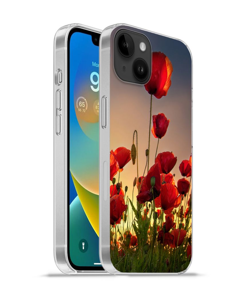 MuchoWow Handyhülle Schutzhülle Hülle für Apple iPhone 14 Plus - Soft case Bunter Himmel über einem Mohnblumenfeld in Dänemark Silikon Soft...