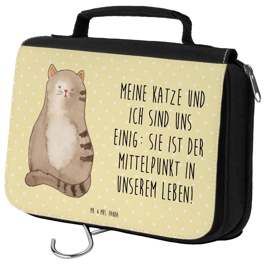 Mr. & Mrs. Panda duschbeutel Katze Sitzen - Gelb Pastell - Geschenk, Waschtasche, Katzen, Kosmetiktasche, Waschbeutel, Kulturbeutel, Cats, Kulturta...