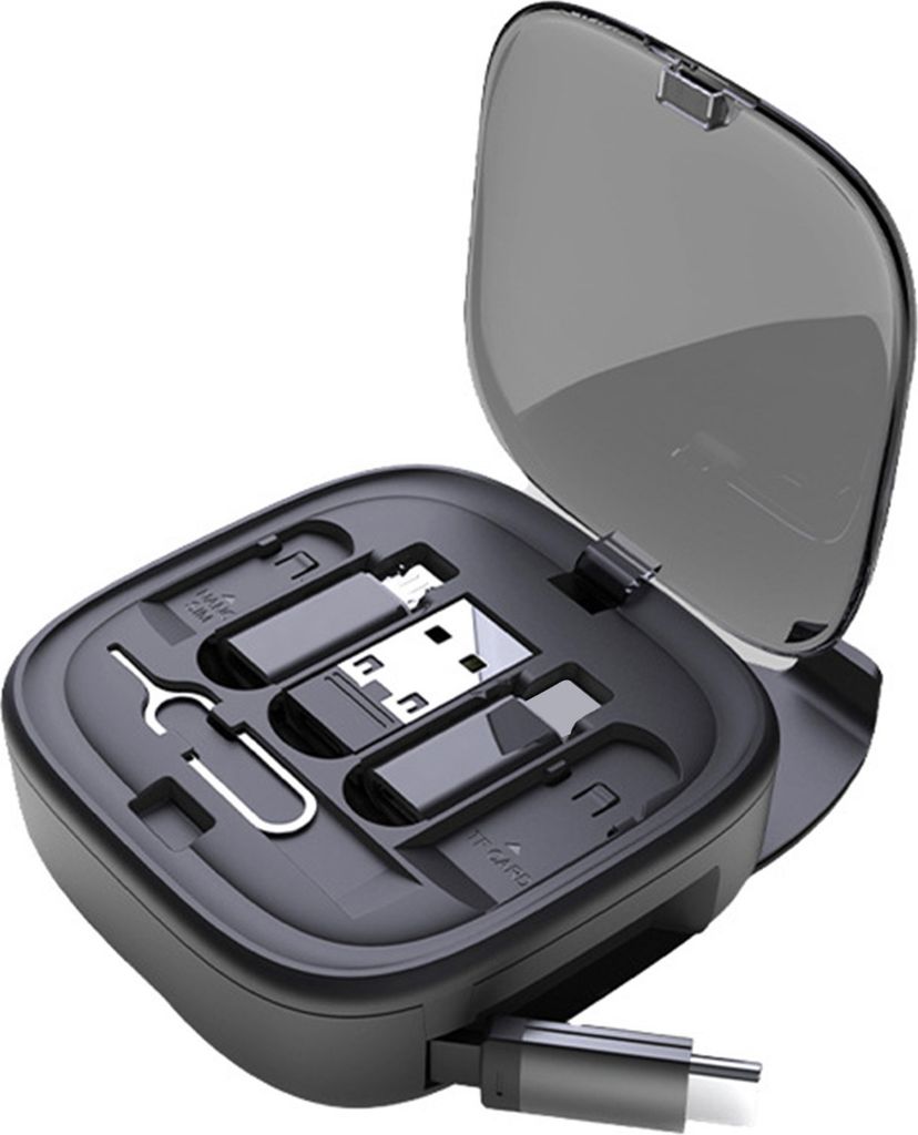 Datenkabel-Adapterbox mit 8-poligem USB für Android-Konverter, SIM-Karten-Entfernungsstift, Speichersteckplätze, multifunktionaler, einziehbarer ...