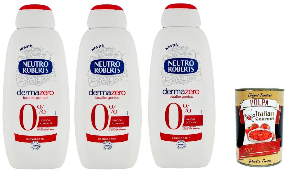 Neutro Roberts dermazero ipoallergenico Bagnodoccia, Körperbade-, Feuchtigkeits- und Umhüllungsformel, Mit reinem Glycerinöl, 3x 450 ml + Italia...