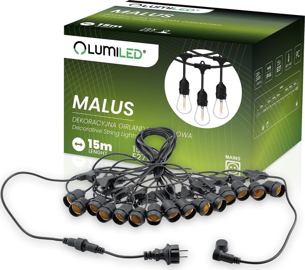 LUMILED pohádková světla venkovní 15M 15x E27 230V strana Obrázek produktu 