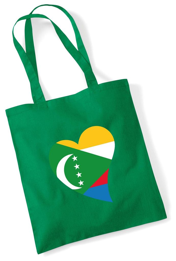 Huuraa Jutebeutel Komoren Flagge Herz 10 Liter Kelly Green Baumwolle Tasche Geschenkidee
