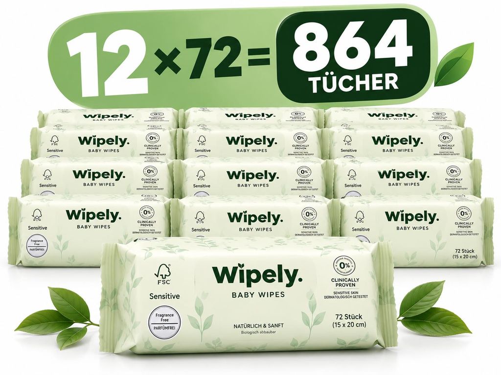 Wipely Baby Feuchttücher Sensitive 12er Set (864 Stück)  Produktbild 