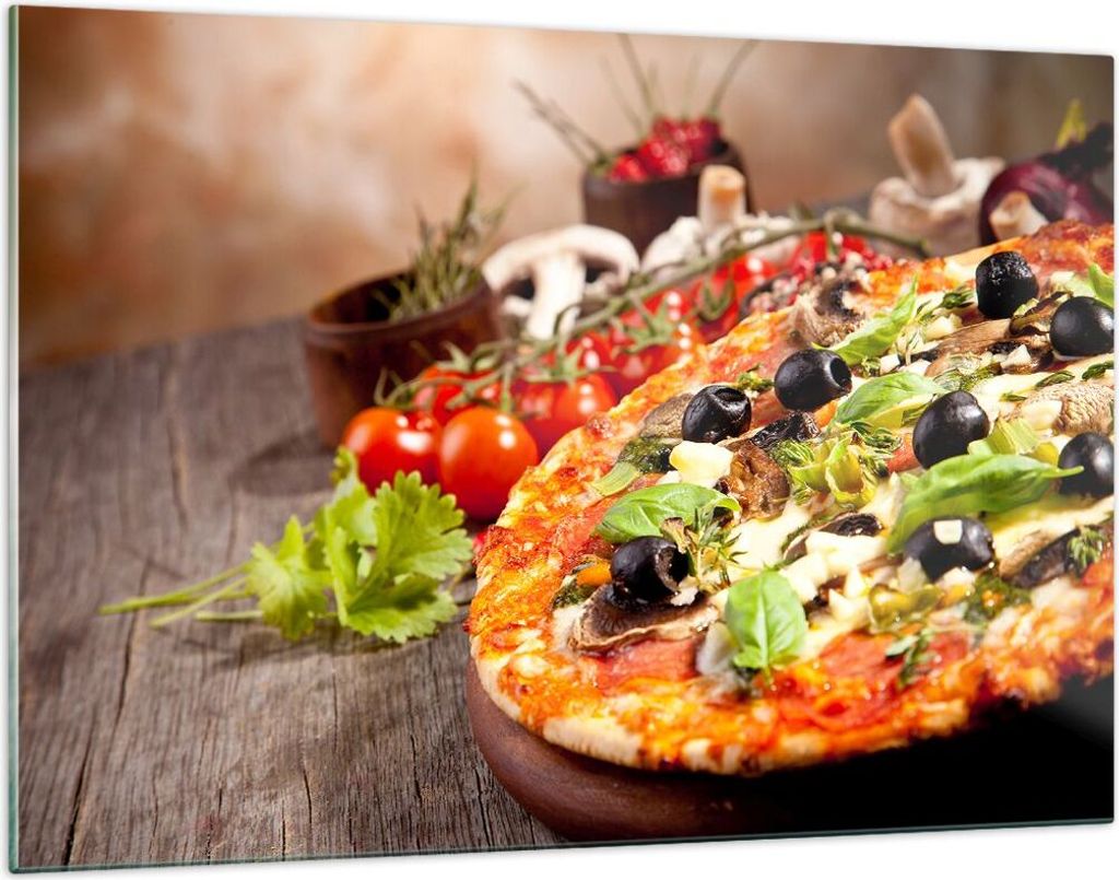 Bilder auf glas - Pizza Essen Italien Tradition - 120x80cm - Glasbilder - Wandbilder - Kunstdruck - zum Aufhängen bereit - Wanddekoration aus Glas...
