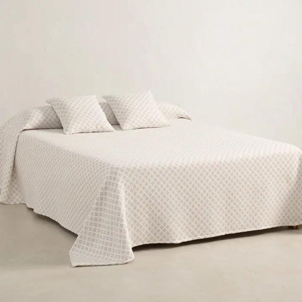 GAMUSI Cruz Lightweight Baumwolle Bedspread with Jacquard Cross Pattern – Seawater Blue – 180 x 270 cm