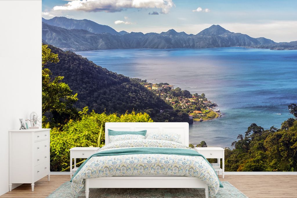 MuchoWow Fototapete für Wohnzimmer oder Schlafzimmer Wandtapete Vinyl Motivtapete Atitlan-See - 450x300 cm - Gemusterte