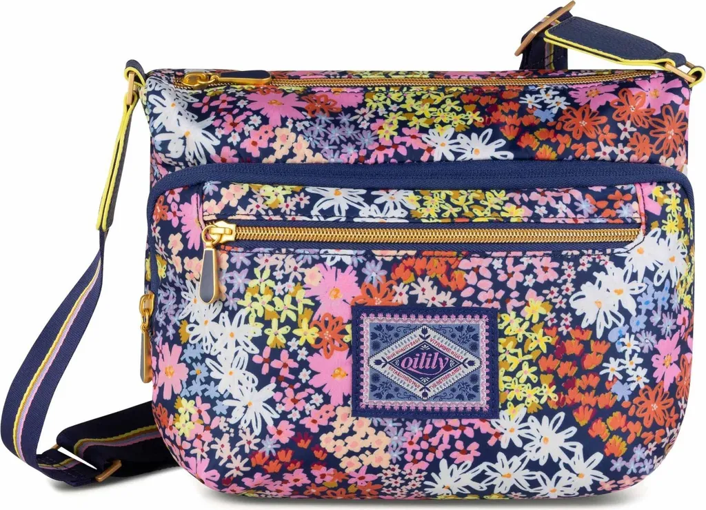 Sac bandoulière coloré Oilily Blueprint grand format multipoche zip