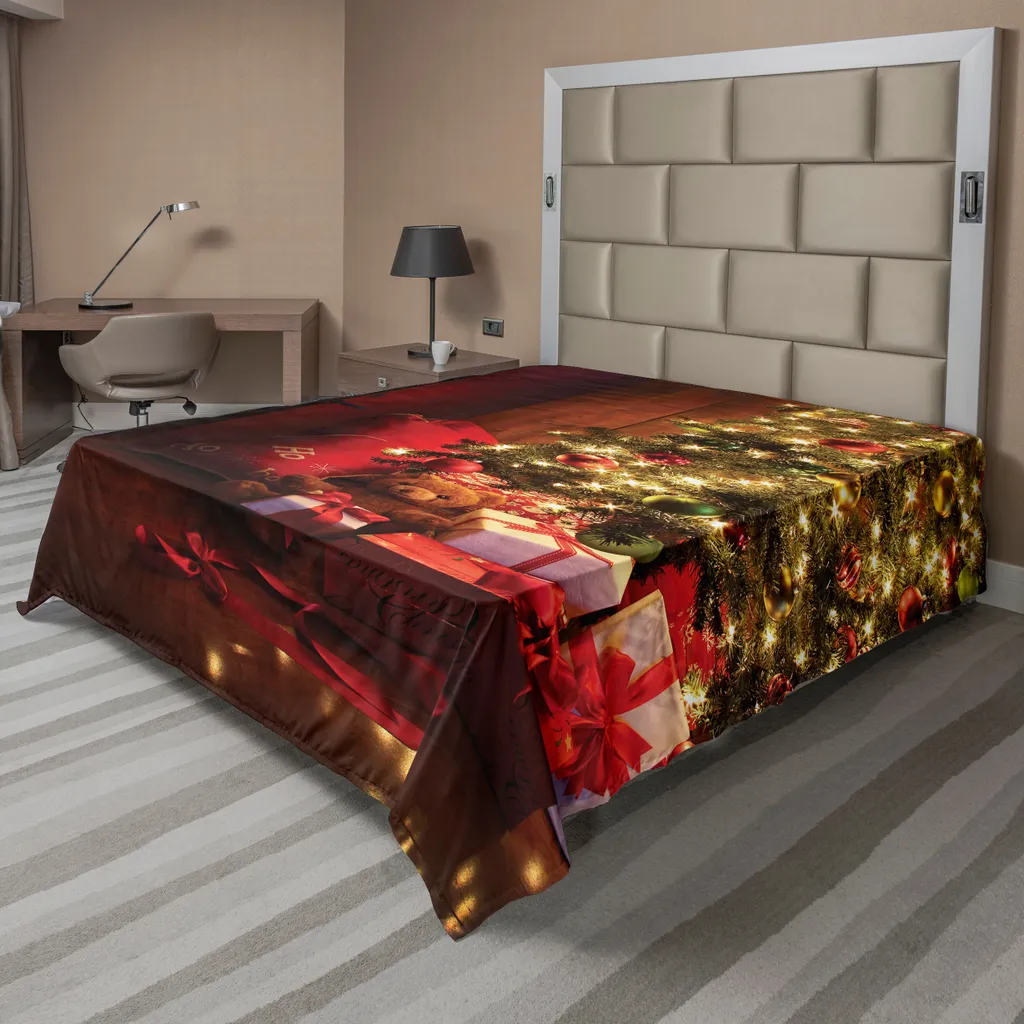 Drap de Noël ABAKUHAUS 275x260 cm Motif Sapin et Cheminée Rouge Jaune