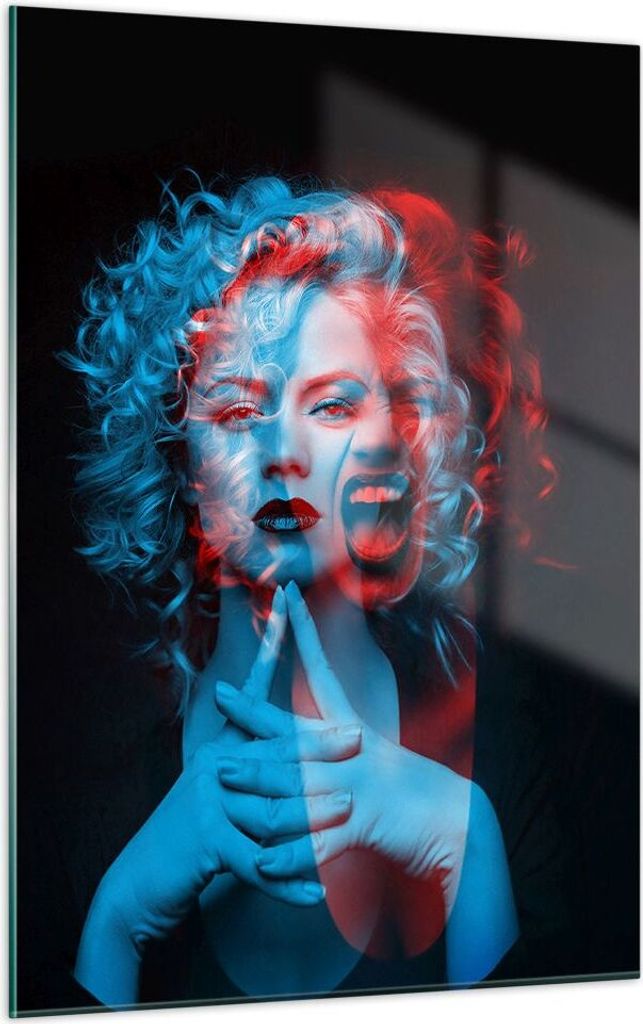 Bilder auf glas - Einteilig - Schwarz Frau Emotionen - 50x70cm - Glasbilder - Wandbilder - Bilder - zum Aufhängen bereit - Wanddekoration aus Glas...