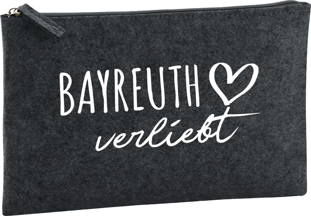 Huuraa Kulturbeutel Bayreuth verliebt 1 Liter Charcoal Filz Kosmetiktasche Geschenkidee