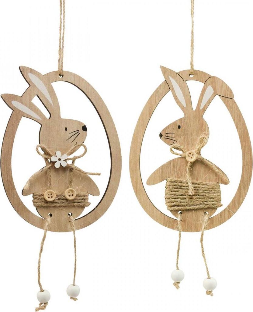 Dekoanhänger Holz Osterdeko Hase im Ei, 23cm, 6er Set, Landhausstil, Baumelbeine, 6 Stück