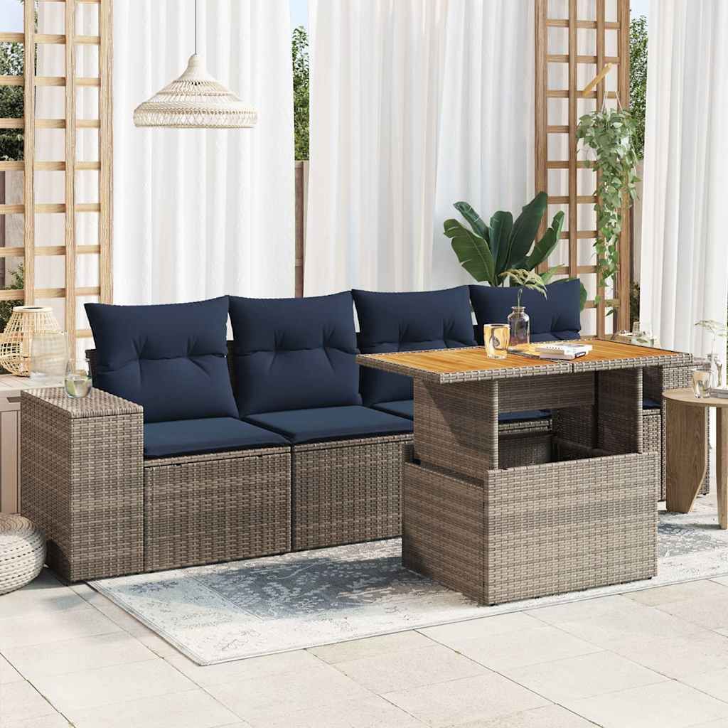 Maison Exclusive - 5-tlg. Garten-Sofagarnitur mit Kissen Grau Poly Rattan
