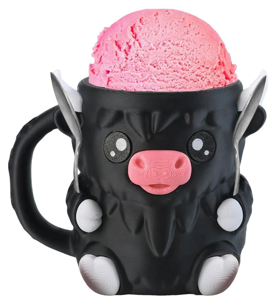 Eisbecherhalter in Form eines Hochlandrindes mit 2 Löffeln, Pinguin-Eisbecherhalter, wiederverwendbare Eisbehälter, Bierdosenhalter für Küche, ...