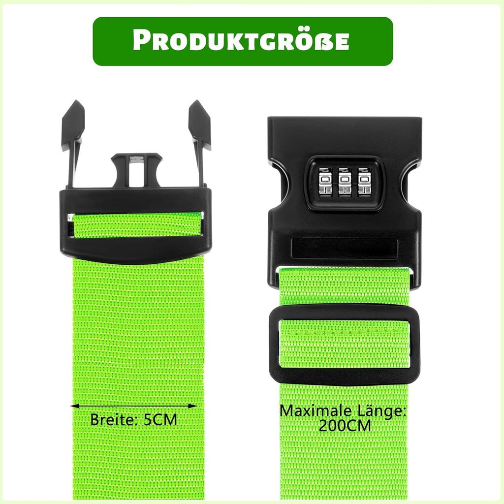 2 Koffergurte Set Neon Grün - Verstellbar Bis 200cm Für 28 Zoll Koffer