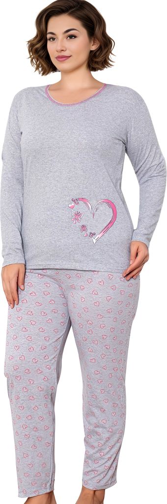 Piżama damska długa 100% bawełna Neti 2041, szary, 3XL Zdjęcie produktu 2
