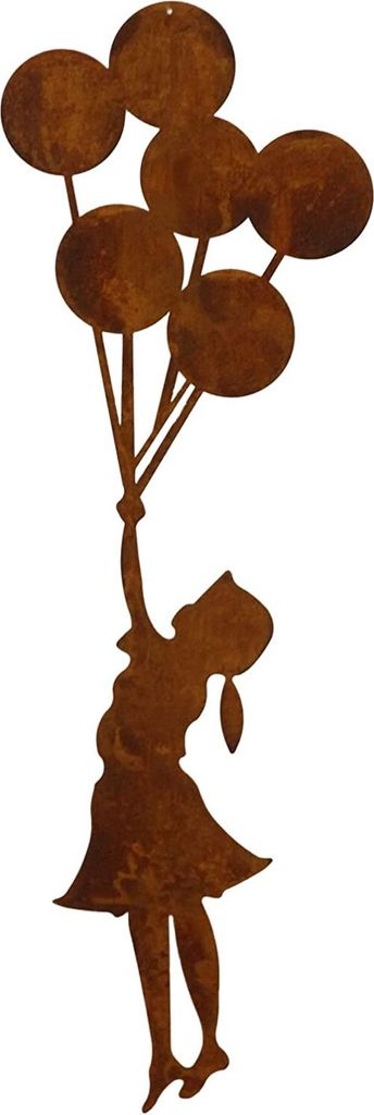 Mädchen mit Luftballons Metall Rost Gartendeko Edelrost rostige Gartendekoration zum hängen 42cm
