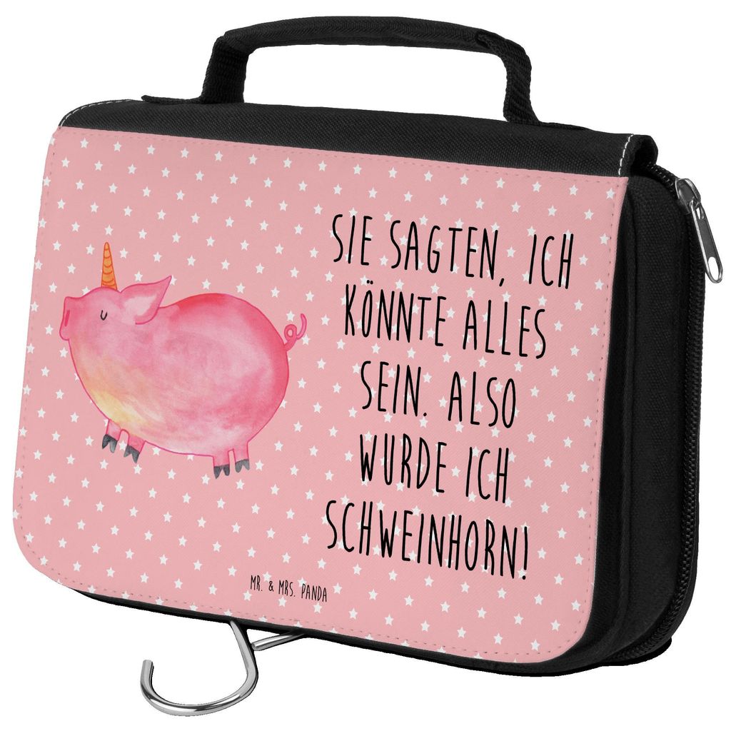Mr. & Mrs. Panda Schminktasche Einhorn Schwein - Rot Pastell - Geschenk, Unicorn, English, Schminkbeutel, Kulturbeutel, Party, Spruch, Kosmetikbeut...