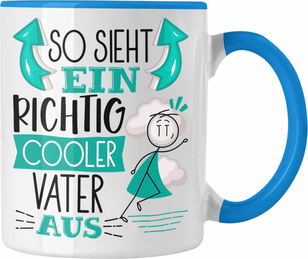 Trendation - Vater Tasse Geschenk So Sieht Ein RIchtig Cooler Vater Aus Geschenkidee Lustiger Spruch Geburtstag Becher Kaffeetasse Vatertag (Blau)
