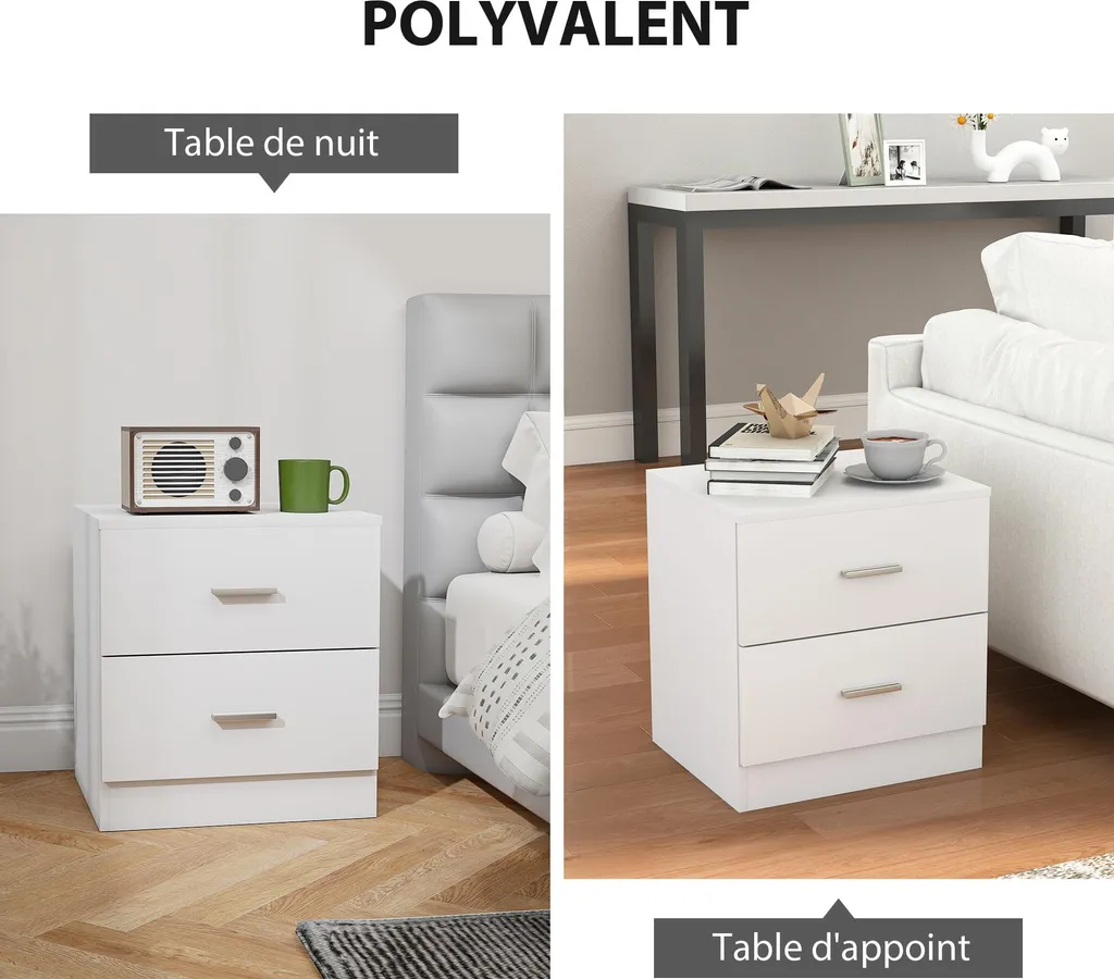 Table de Chevet 45cm Blanche : Solution de Rangement Compacte et Chic - 4
