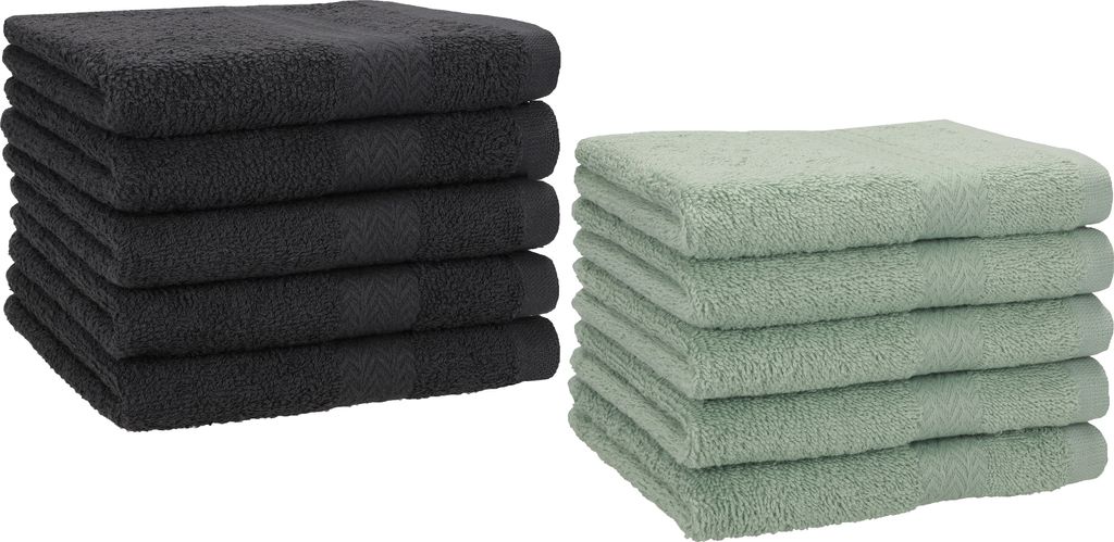 Betz 10 Stück Gästetücher 30x50 cm PREMIUM 100% Baumwolle Set Farbe: graphit und heugrün