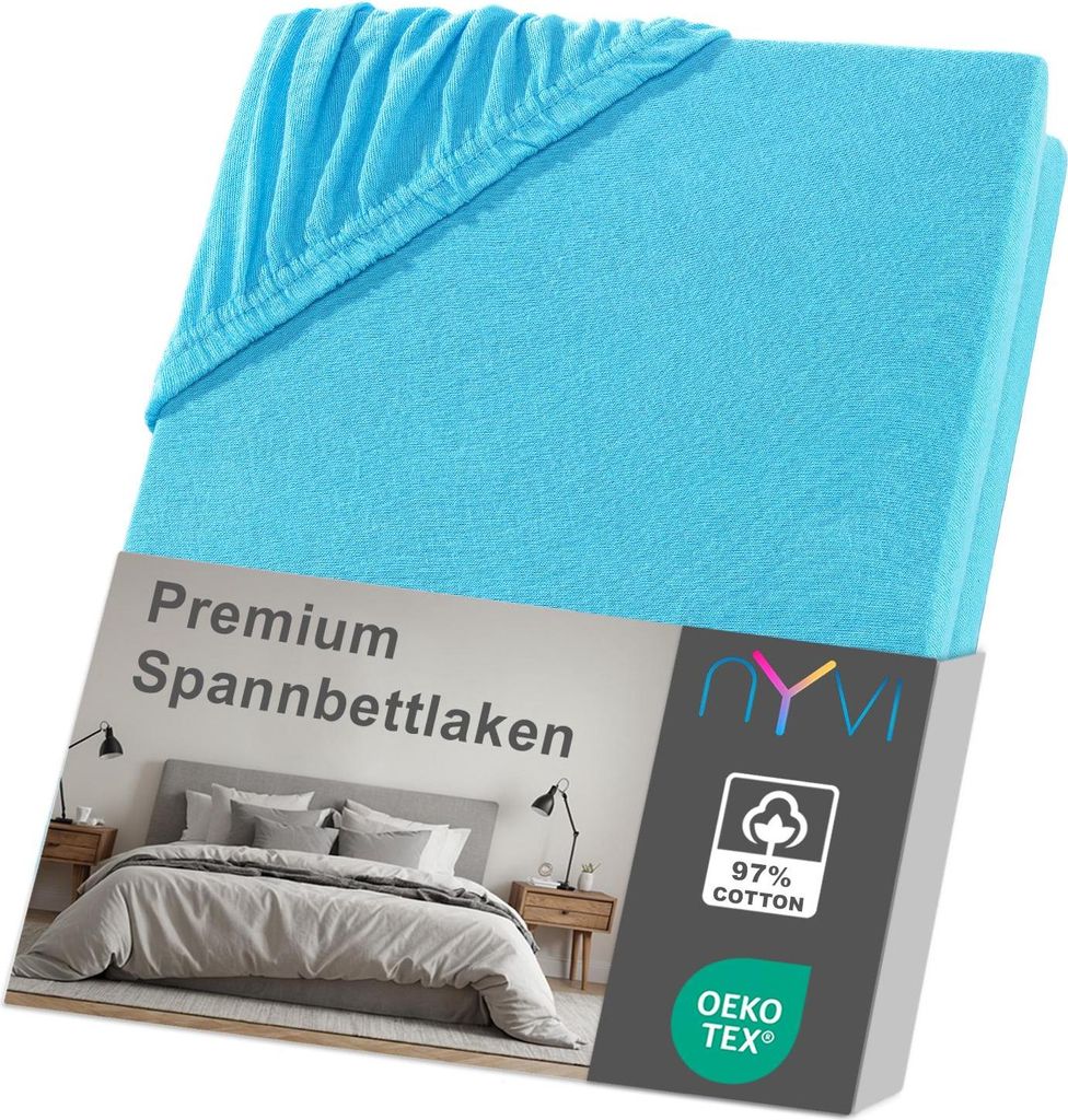 NYVI Spannbettlaken DreamScience Premium 180 - 200x220 cm türkis für Boxspringbetten bis 32 cm - Komfort Spannbetttuch, 190g/m², Einlaufschutz, ...
