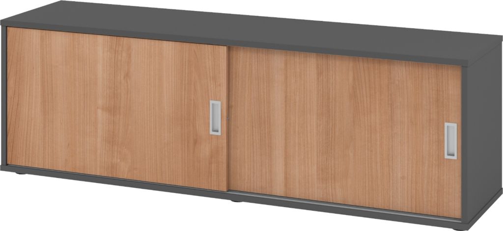 bümö office Lowboard mit Schiebetür - Nachbildung: Graphit/Nussbaum