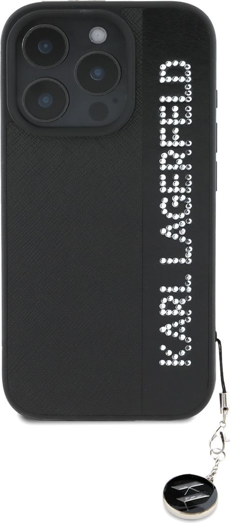 Karl Lagerfeld iPhone 16 Pro Back cover case - Saffiano rhinestones and charm - Black