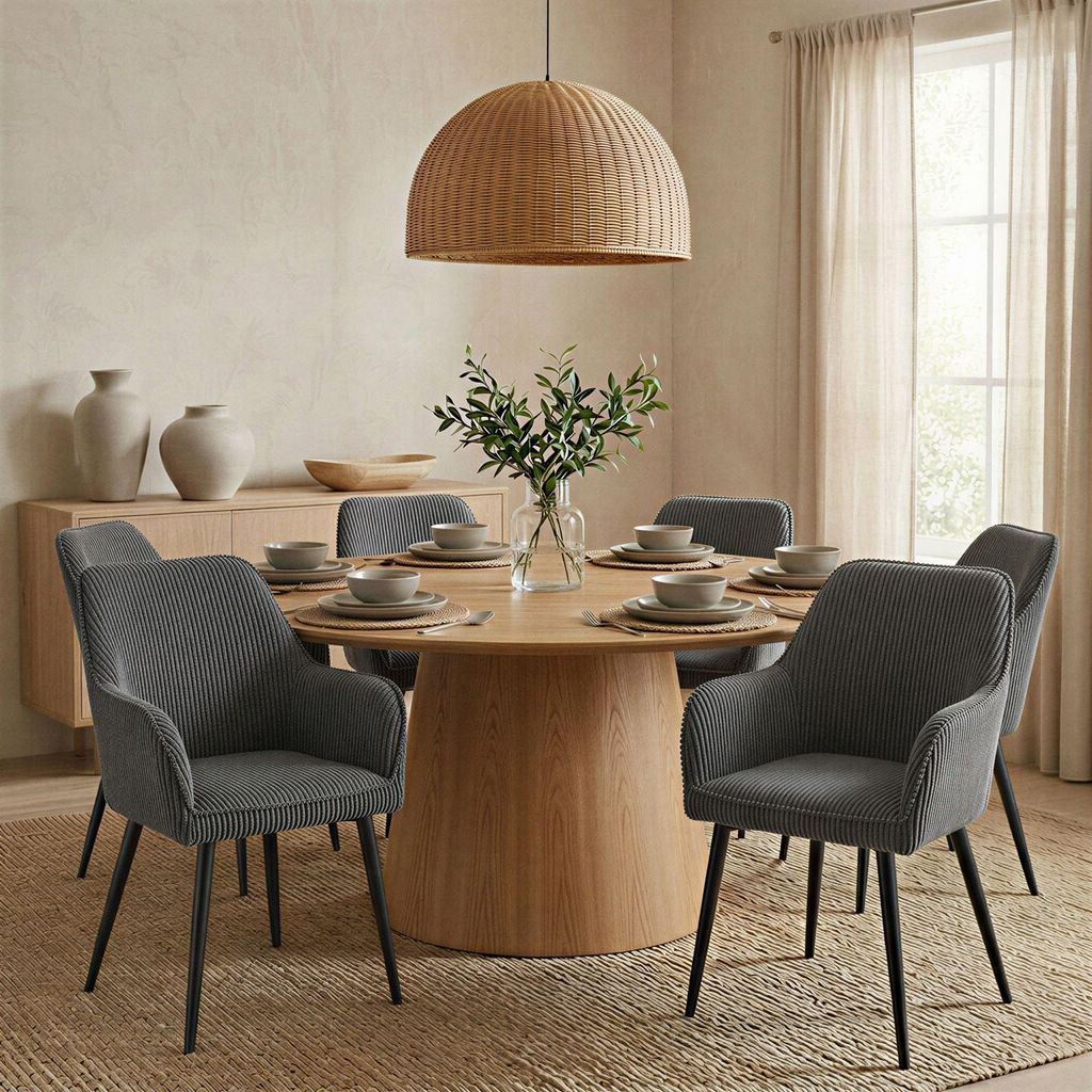 Esszimmerstühle VERONA im 2er Set, Grau- bequeme Polsterstühle mit Armlehnen, pflegeleichter Cordbezug, stabiles Metallgestell, ideal für Küche...