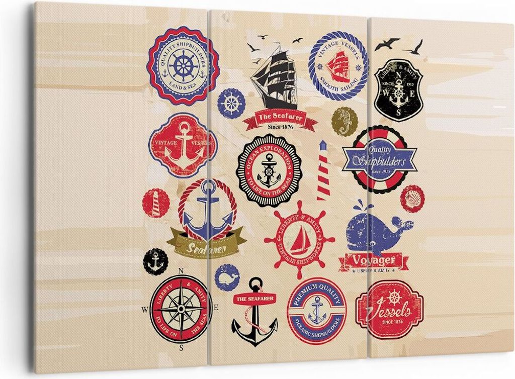 Bild auf Leinwand - Leinwandbild - Anker Fahne Abzeichen Boot - 165x110cm - Wand Bild - Wanddeko - Leinwanddruck - Bilder - Kunstdruck - Wanddekora...