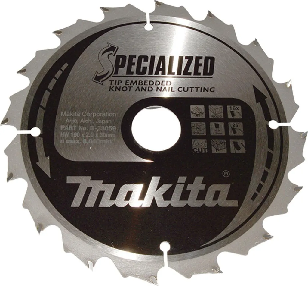 Lame pour scie circulaire Makita 190mm bois 16 dents pour débit rapide