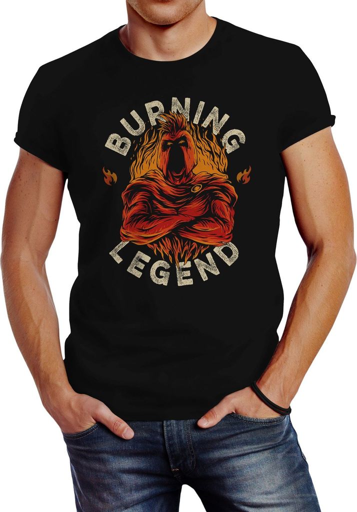 Neverless Herren T-Shirt Sparta Burning Legend Schriftzug Fashion Streetstyle schwarz 5XL