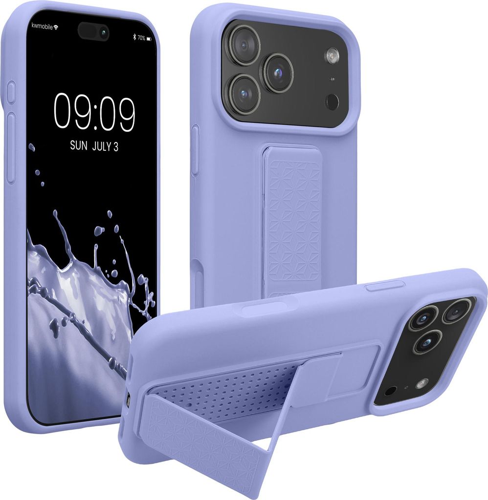 kwmobile Handyhülle kompatibel mit Apple iPhone 17 Pro Max - Hülle mit Fingerhalter und Standfunktion - Silikon Case Handy Cover in Lavendel