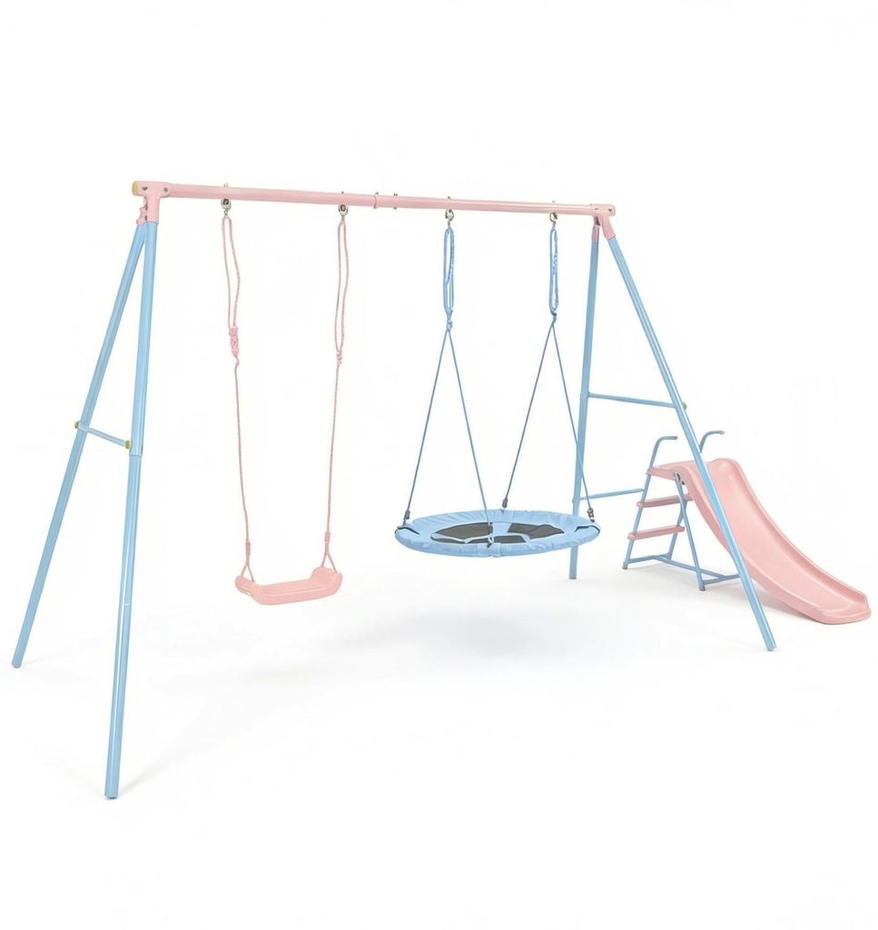 Schaukelgestell mit Kinderschaukel & Rutsche & Nestschaukel, 330x136x180 cm bis 50kg, Geschenke zum Kindertag 3–12 Jahre