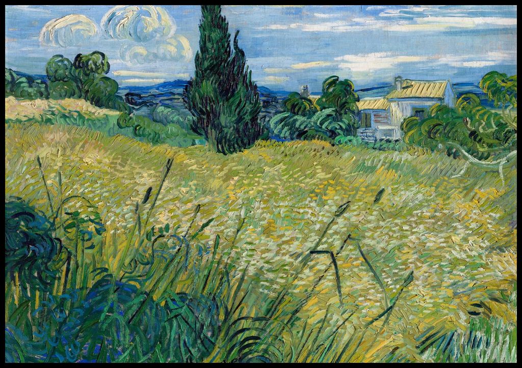 Plakat 100x70cm Grünes Weizenfeld mit Zypresse, Van Gogh Vintage