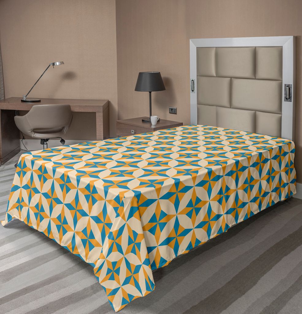 ABAKUHAUS Geometrisch Bettlaken, Geometrischer Origami Muster Vintage Illustrations Retrostil Druck, weiches bequemes oberes Bettlaken für ein dek...