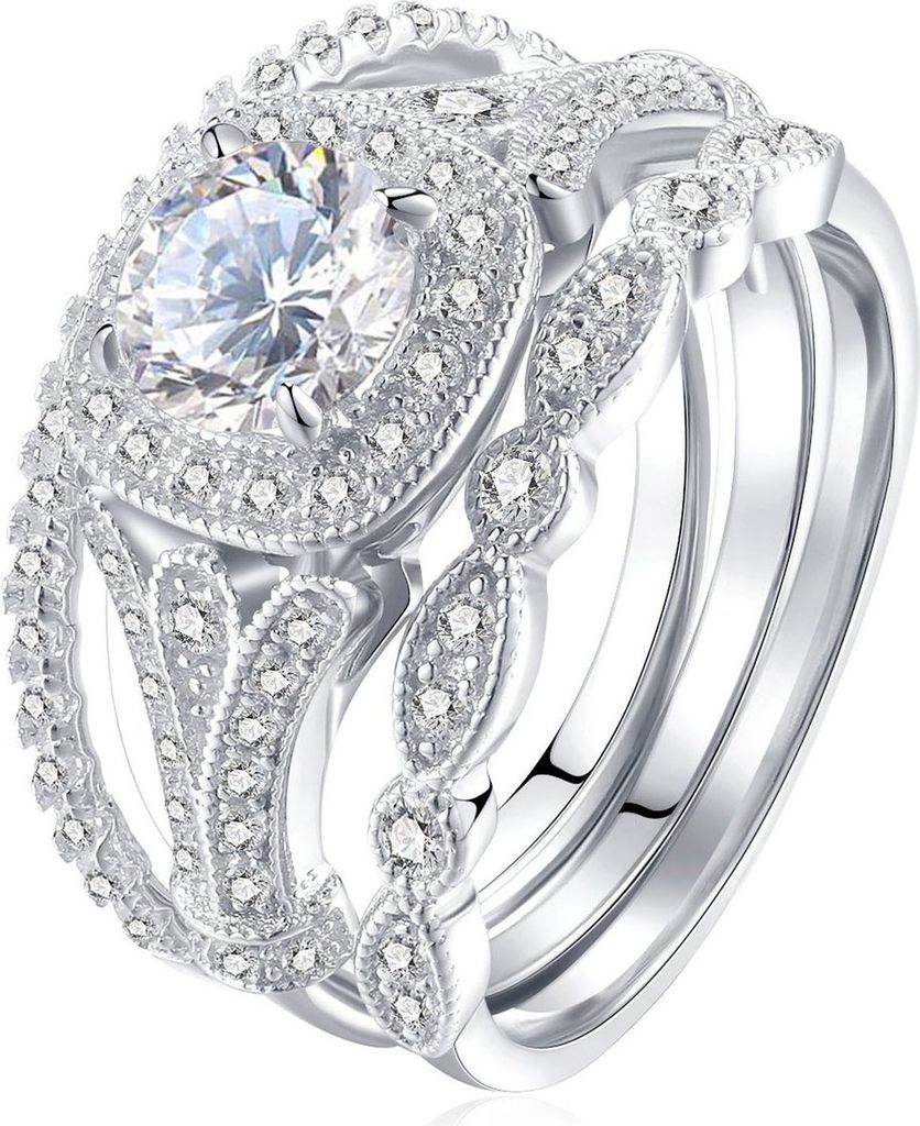 3 Teile/satz Exquisite Glatte Oberfläche Hochzeit Bands Legierung Elegante Strass Frauen Ringe Set Charme Schmuck