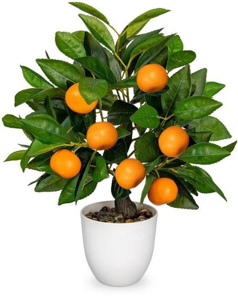 Kunstmatige Sinaasappelboom, 40 cm, Kunstplant in Weißer Keramik, Realistische Künstliche Zimmerpflanzen mit Sinaasappelzweigen und Orange Früch...