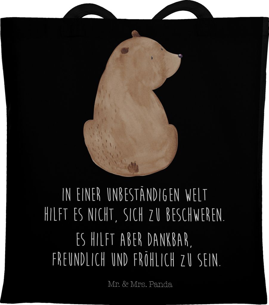 Mr. & Mrs. Panda Tote Bag Bär Schulterblick - Schwarz - Geschenk, Tasche, Weisheit, Uni, Bären, Laptoptasche, Weltansicht, Motivation, Schultasch...