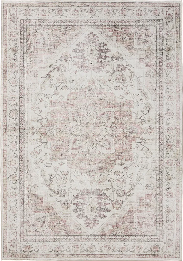 Tapis lavable 300x400 cm Gand pour grand salon familial rose et beige