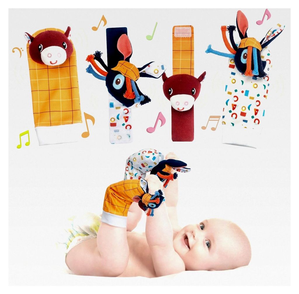 Handgelenk-Rassel und Fußfinder-Socken Set für Babys, Arm- und Handrassel, Knöchelsocken für Neugeborene, weiches sensorisches Spielzeug, Gesch...