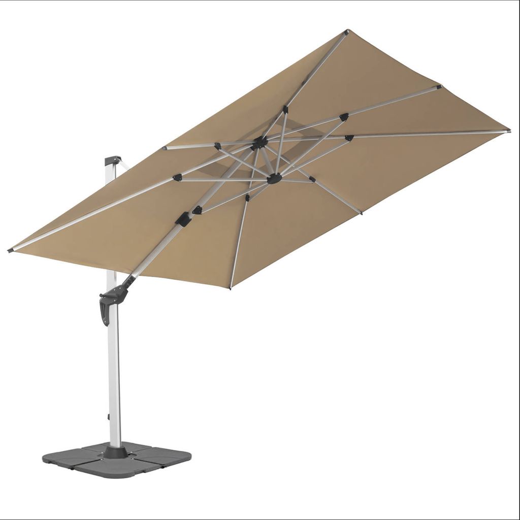 anndora Ampelschirm Aluminium dark natural 3m x 3m quadratisch - 360o drehbar - komplett schwenkbar neigbar - inklusive Betonplattenständer - mit...