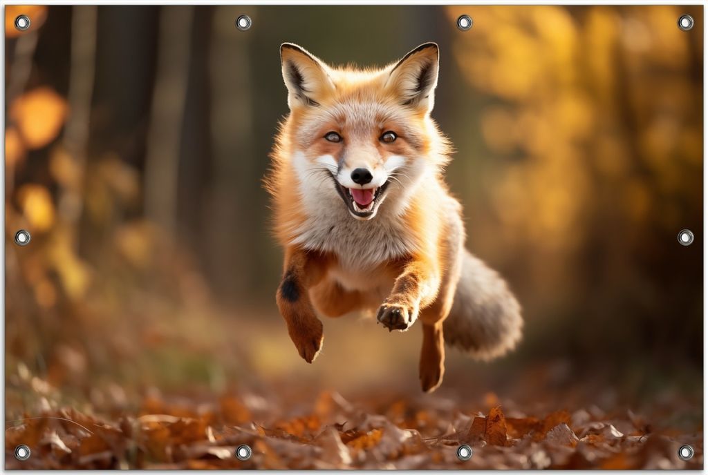 Wallario Outdoor-Poster für Garten oder Balkon, Motiv Rennender Fuchs, in ca. 80 x 120 cm