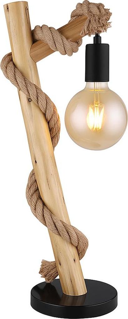 LED Tischlampe, Holz Hanfseil, H 53,5 cm