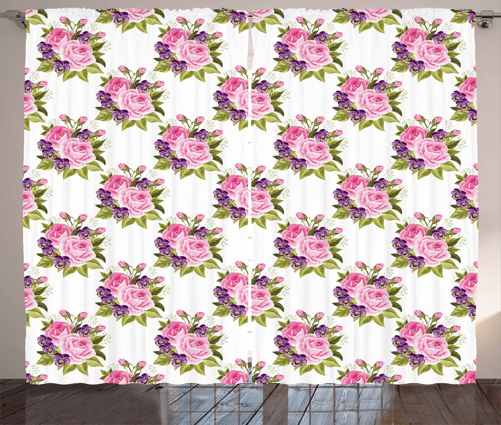 Tenda Camera Letto ABAKUHAUS 280x175 cm - Fiori e Violette Rustiche